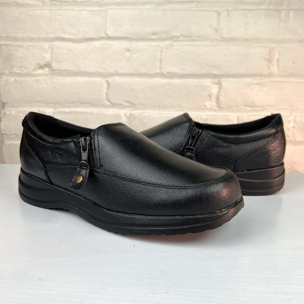 Dr Scholls Womens 8.5 W Black Leather Side Zip Comfort Slip On Loafers NWOB